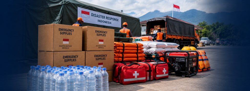 Emergency supplies prepared for disaster response procurement in Indonesia